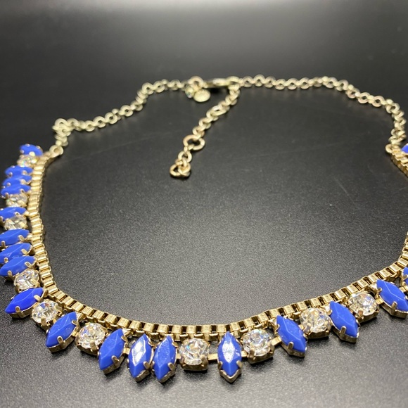 J Crew Blue and Gold Tone Rhinestone Necklace - Picture 1 of 8